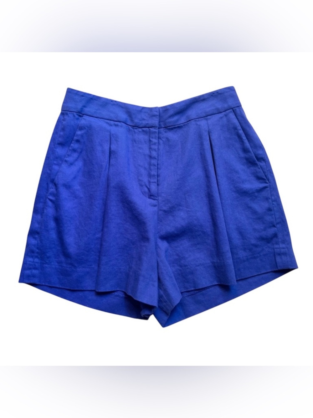 L’AGENCE Shorts Sz 0 Linen Cotton Blend High Waist Pleated with Pockets Blue